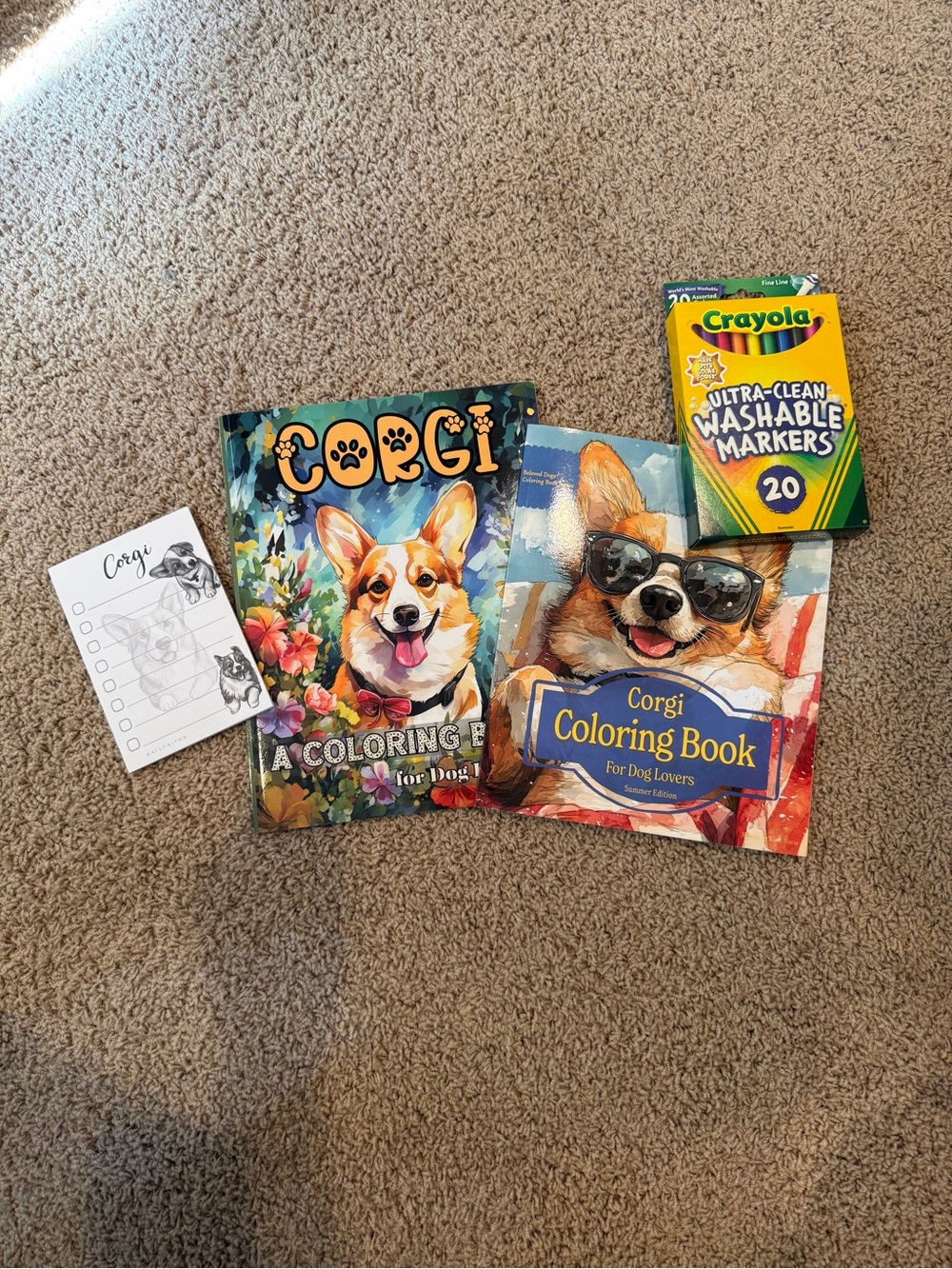 Corgi Coloring Books Set of 2 & Notepad with Crayola Markers